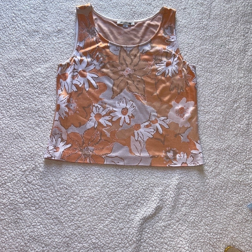 St. John Floral Tank Top - Orange and White